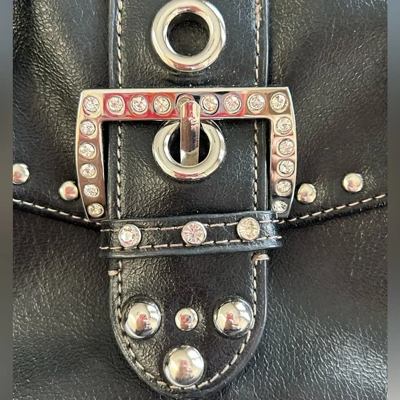 Kathy Van Zeeland Y2K Black Tootsie Roll Purse Satchel Side Zip Rhinestone - Picture 13 of 16